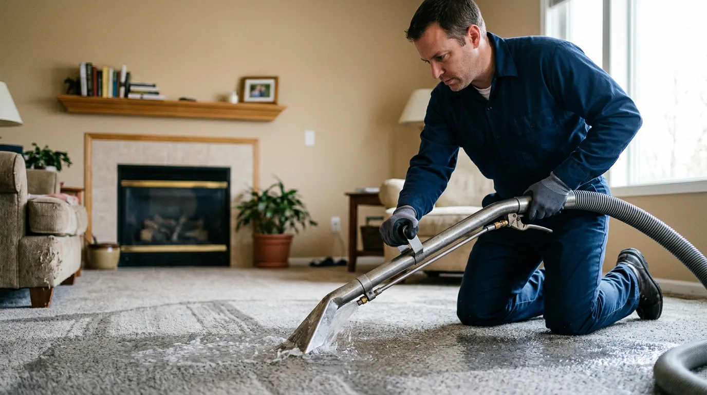 Water damage restoration technician working near Marion, IL